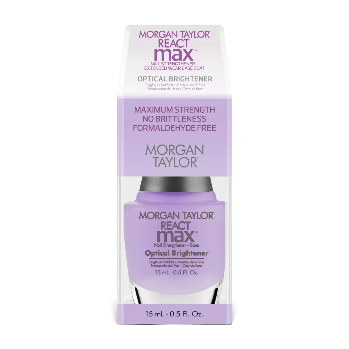 Morgan Taylor REACTmax Optical Brightener Nail Strengthener and Extended Wear Base Coat, 0.5 oz.